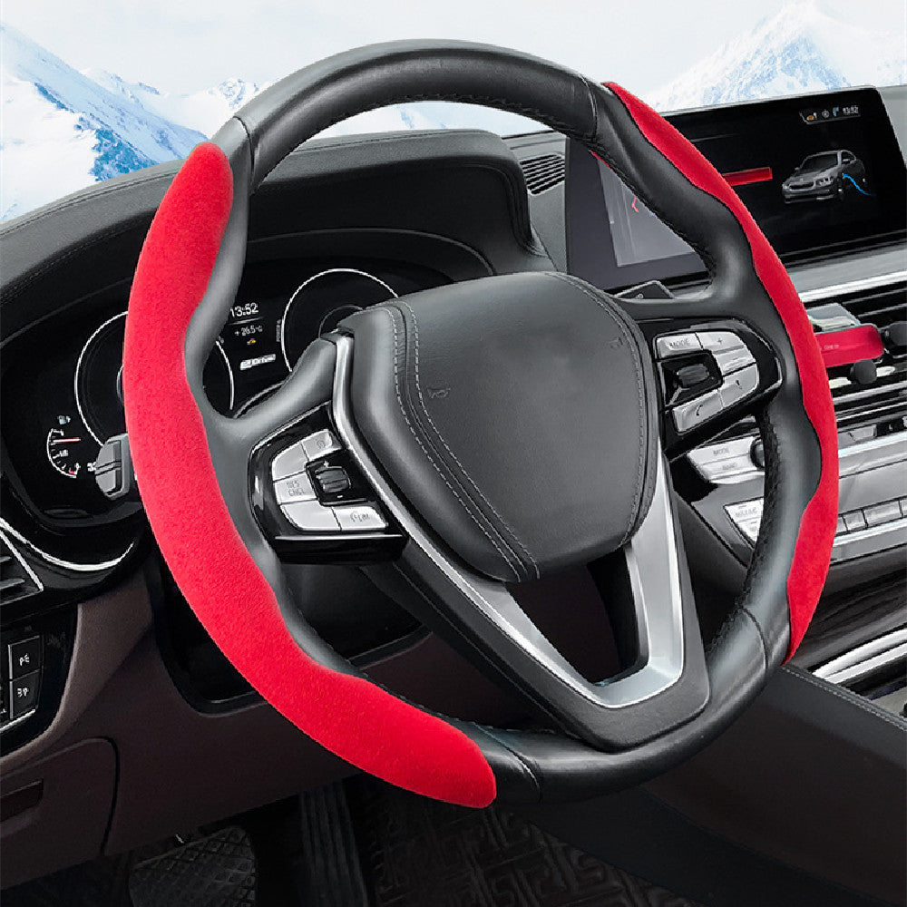 Flipping Fur Steering Wheel Protection Leather Cover