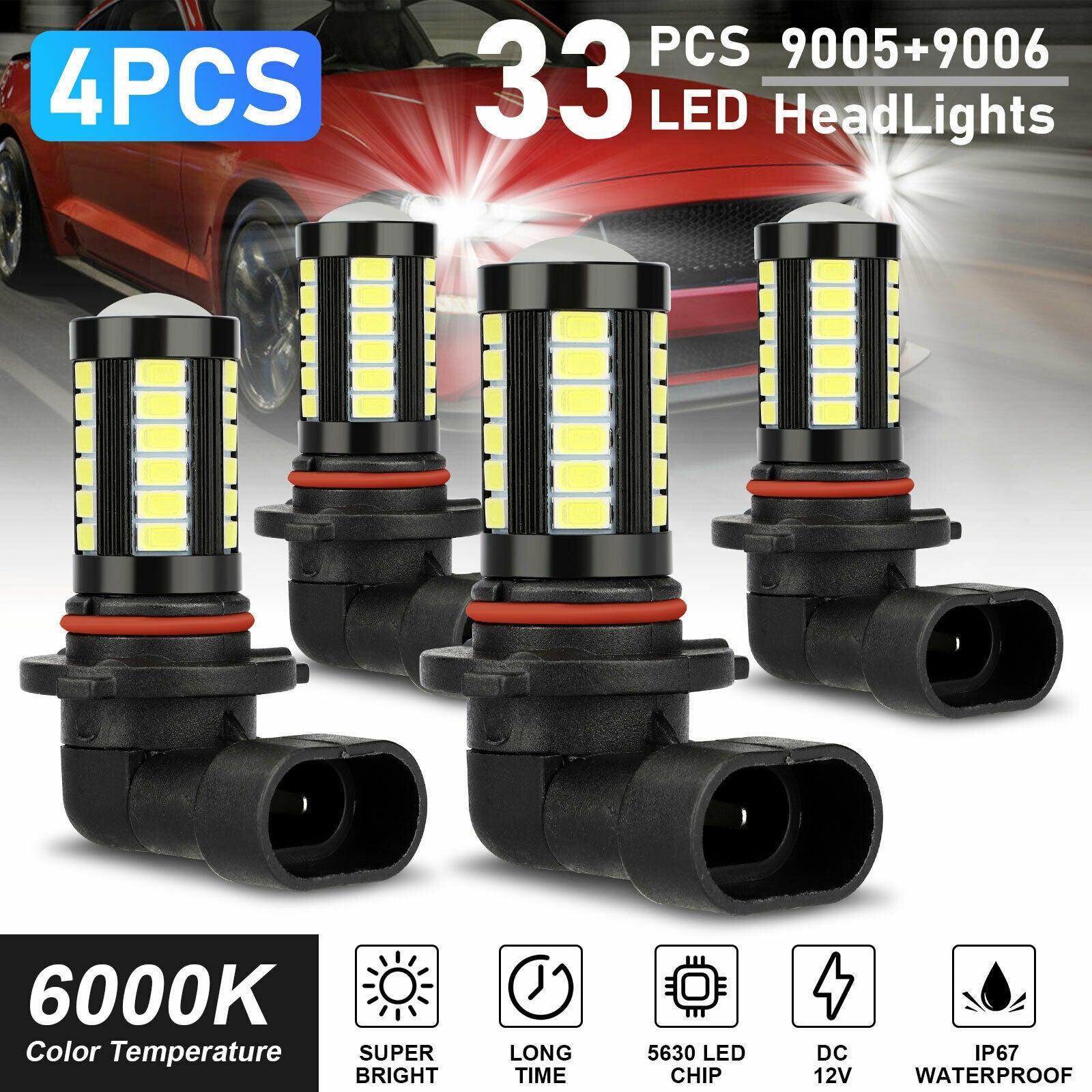 9006 K White LED Bulb Kit